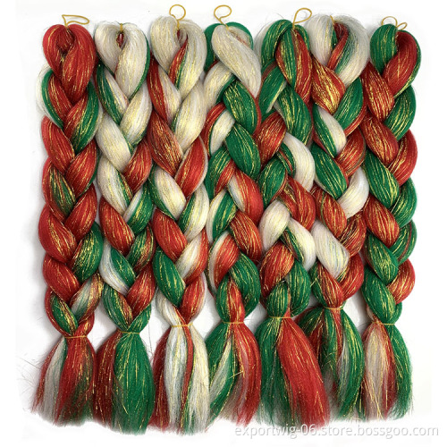 Jumbo Braiding Hair With Glitter Hair Tinsel 24inch Festival Party Decoration Hairstyle Synthetic Fiber Braid Hair Extensions